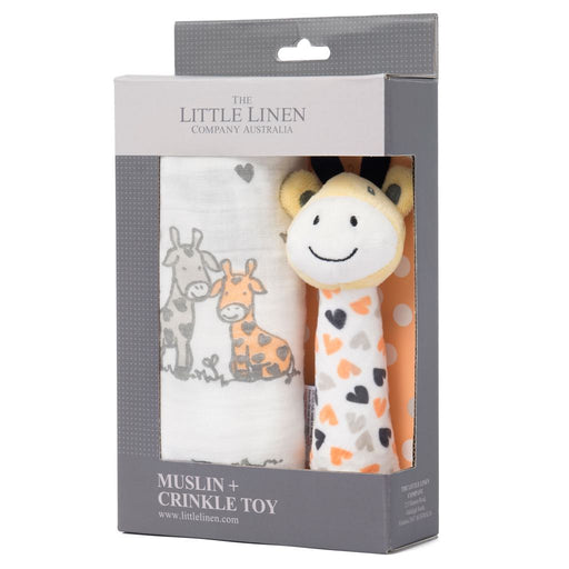 Little Linen - TLLC Muslin Wrap & Crinkle Toy Orange Giraffe