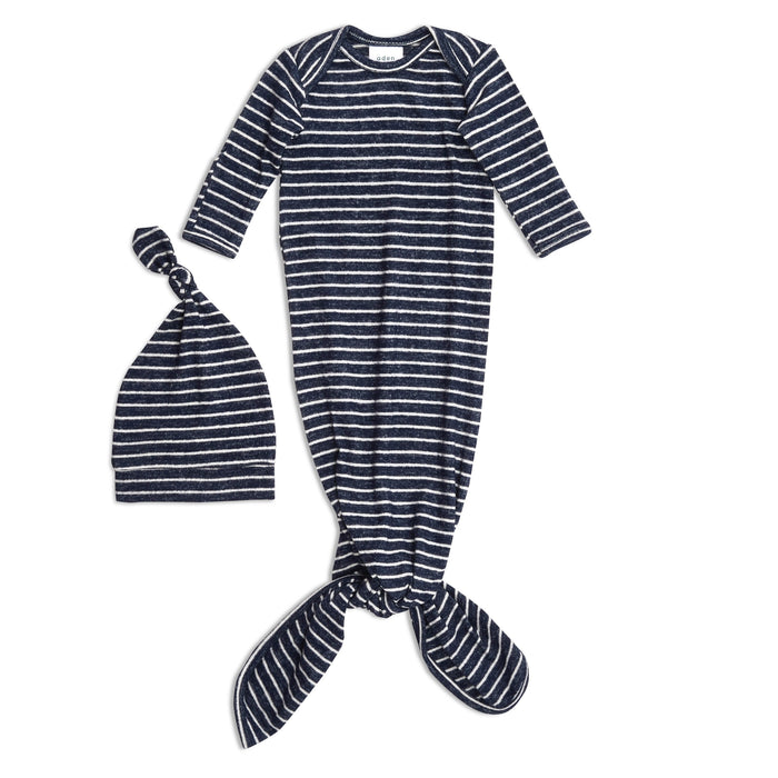 Aden and Anais Comfort Knit Newborn Gown and Hat Set Navy Stripes 0-3 Months
