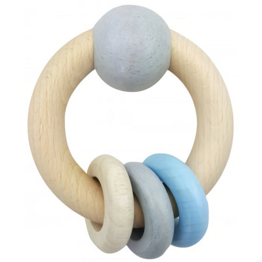 Hess Spielzeug - Rattle Round With Ball and 3 Rings Natural Blue Made in Germany