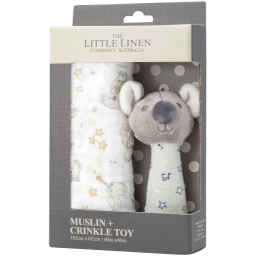Little Linen - TLLC Muslin Wrap & Crinkle Toy Cheeky Koala
